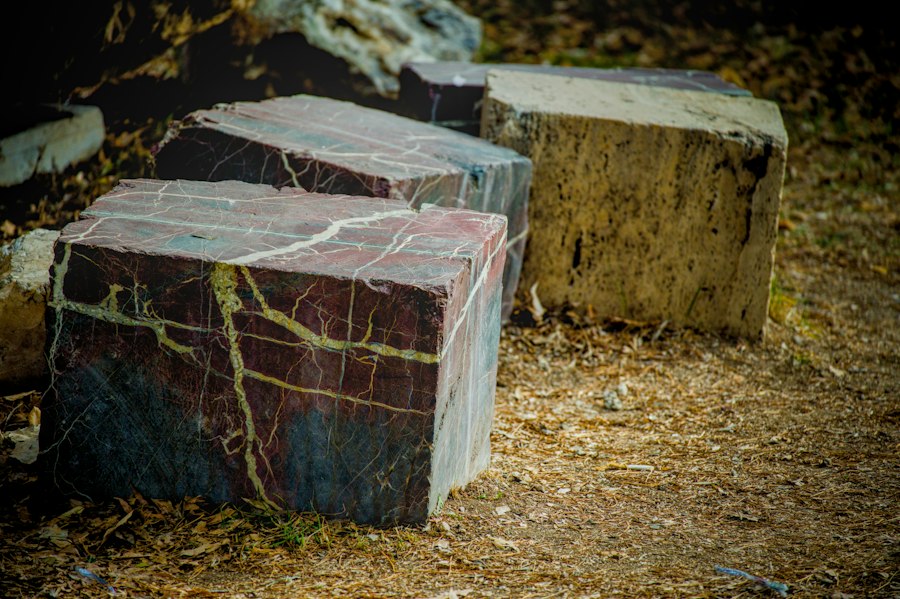 Veined marble blocks